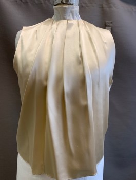 Womens, Shell, N/L, Champagne, Silk, Solid, XL, CN, Pleats From Neck, Slvls, Separating Back Zipper,