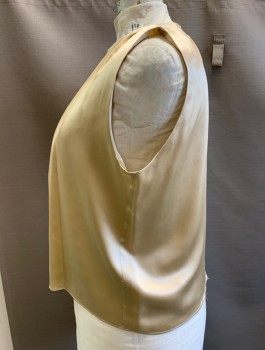 Womens, Shell, N/L, Champagne, Silk, Solid, XL, CN, Pleats From Neck, Slvls, Separating Back Zipper,
