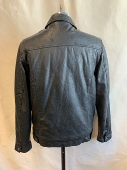 Mens, Leather Jacket, PX, Black, Leather, Solid, L, C.A., Snap Front, 4 Pockets, Tabs at Waistband, *Aged/Distressed*