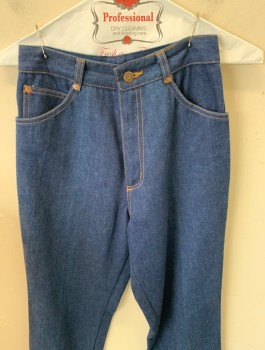 CHEMIN DE FER, Blue, Cotton, Solid, Bronze Stitched. Detail   Belt/ Tab Side Front Pockets