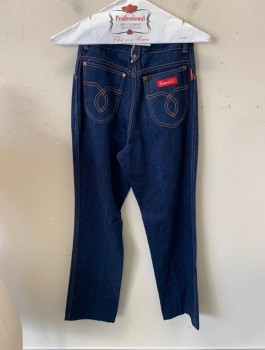 Womens, Jeans, CHEMIN DE FER, Blue, Cotton, Solid, W24, Bronze Stitched. Detail   Belt/ Tab Side Front Pockets
