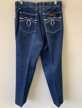 Womens, Jeans, SERGIO VALENTE, Dk Blue, Cotton, H:38, W:28, Dark Denim, High Waist, Tapered Leg, White Top Stitching, Zip Fly, 2 Back Pockets with Back Logo