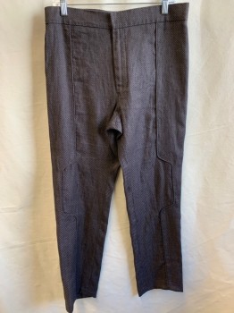 Mens, Sci-Fi/Fantasy Pants, MTO, Brown, Black, Polyester, Stripes - Diagonal , I 30, W34, F.F, Zip Front, Self Piped Detail Down Front Crease And Around Knee