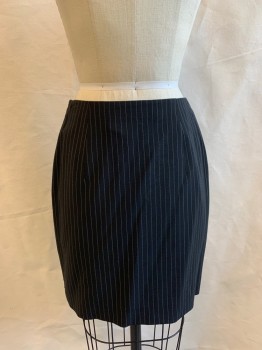 Womens, Suit, Skirt, MAX MARA, Black, White, Wool, Stripes - Pin, W27, Side Zipper, A-line,  Knee Length