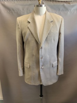 Mens, Suit, Jacket, CINTAS, Khaki Brown, Black, Wool, 2 Color Weave, 44R, Notched Lapel, Single Breasted, Button Front, 3 Buttons,  3 Pockets