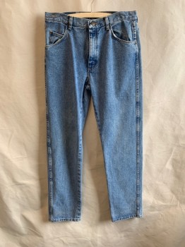 Mens, Jeans, WRANGLER, Denim Blue, Cotton, 32/34, Top Pockets Zip Front, F.F, 2 Back Patch Pockets