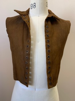 NO LABEL, Brown, Leather, Solid, Sleeveless, Collar Attached, Loop Holes, Aged, Made To Order,