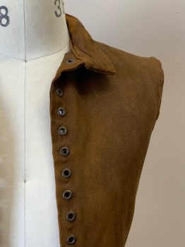Mens, Historical Fiction Vest, NO LABEL, Brown, Leather, Solid, C35, Sleeveless, Collar Attached, Loop Holes, Aged, Made To Order,