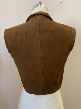NO LABEL, Brown, Leather, Solid, Sleeveless, Collar Attached, Loop Holes, Aged, Made To Order,