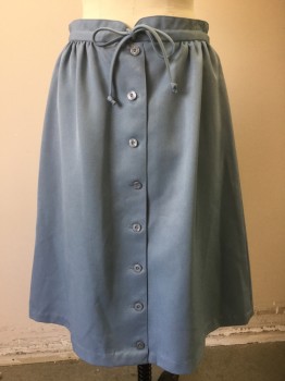 PANTHER, Powder Blue, Polyester, Solid, Button Front, Drawstring, Gathers Into Waistband, A-line