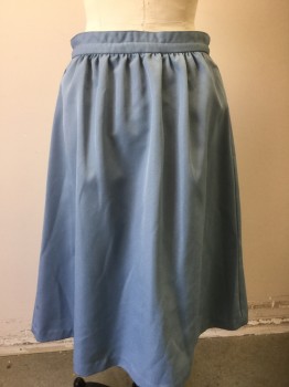 Womens, Skirt, PANTHER, Powder Blue, Polyester, Solid, W28, Button Front, Drawstring, Gathers Into Waistband, A-line