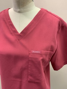 Womens, Nurse, Top/Smock, JAANUU, Dusty Rose Pink, Polyester, Rayon, Solid, S, S/S, V-N, Chest Patch Pocket