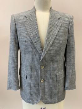 Mens, Blazer/Sport Co, CHRISTIAN DIOR, Cream, Lt Blue, Black, French Blue, Wool, 40S, Multicolor Weave, 2 Buttons, Single Breasted, Notched Lapel, 3 Pockets,