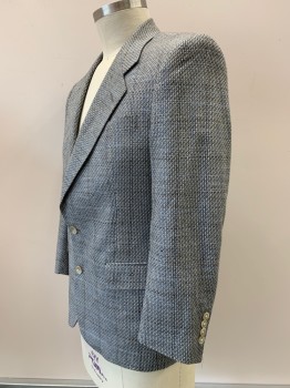 Mens, Blazer/Sport Co, CHRISTIAN DIOR, Cream, Lt Blue, Black, French Blue, Wool, 40S, Multicolor Weave, 2 Buttons, Single Breasted, Notched Lapel, 3 Pockets,