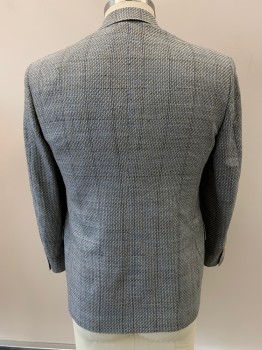 CHRISTIAN DIOR, Cream, Lt Blue, Black, French Blue, Wool, Multicolor Weave, 2 Buttons, Single Breasted, Notched Lapel, 3 Pockets,