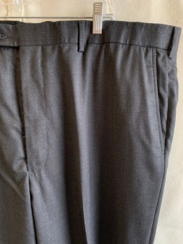 BROOKS BROTHERS, Charcoal Gray, Wool, Heathered, Zip Front, Button Closure, Extended Waistband, F.F, 4 Pockets, Creased Front