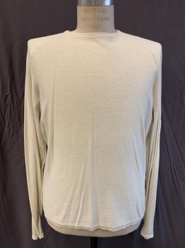 Mens, Pullover Sweater, RAG & BONE, Ivory White, Cotton, Solid, 40, M, Raglan L/S, CN With Rolled Edge