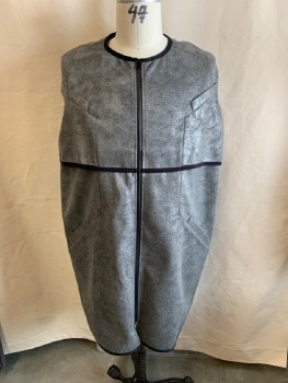 Mens, Jacket, MTO, Dk Gray, Polyester, Heathered, OS, Round Neck, Over Flaps On Chest, Zip Front, No Sleeves, Black Trim, 2 Faux Pckts, 2 Slant Pckts, Over