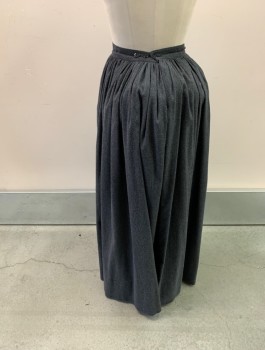 Womens, Historical Fiction Skirt, N/L MTO, Dk Gray, Wool, Solid, W26-28, Heavy Wool, 1" Wide Waistband, Gathered Waist, Button Closures, Floor Length, Made To Order