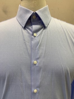 Mens, Casual Shirt, Bloomingdales, Lt Blue, White, Cotton, Pin Dot, 34-35, 16, L/S, Button Front, Collar Attached,