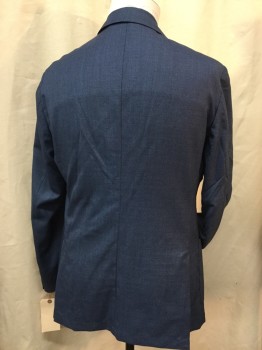 Mens, Suit, Jacket, HUGO BOSS, Denim Blue, Wool, Heathered, Solid, 46L, Single Breasted, 2 Buttons, 2 Patch Pocket, Top Stitch, Notched Lapel,