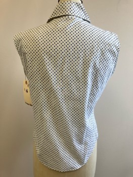PERMANENT PRESS, White with Navy Polka Dots, Slvls, B.F., C.A., Polyester Cotton