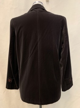 Mens, Suit, Jacket, NO LABEL, Dk Brown, Acrylic, Cotton, Stripes, 42R, 8 Buttons, Double Breasted, Peaked Lapel, Textured Fabric