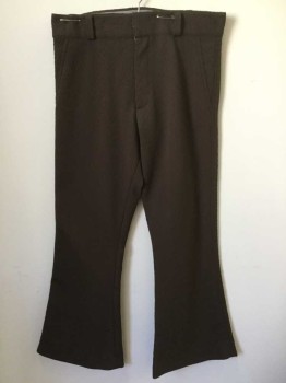 Mens, Slacks, N/L, Brown, Polyester, Solid, Ins:32, W:34, Swirled Texture Polyester, Flat Front, Zip Fly, 2 Front Pockets, No Back Pockets, Belt Loops, Bell Bottoms,