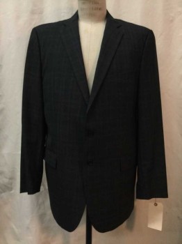 Mens, Suit, Jacket, JOSEPH ABBOUD, Charcoal Gray, Gray, Black, Synthetic, Plaid, Heathered, 44L, Heather Charcoal/ Gray/ Black Plaid, Notched Lapel, 2 Buttons,  3 Pockets