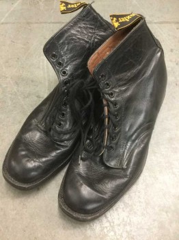 BAXTER, Black, Leather, Solid, Ankle Boots, Lace Up,