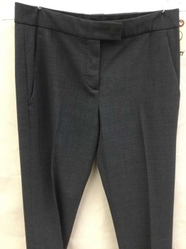Womens, Slacks, THEORY, Gray, Wool, Spandex, Heathered, 0, Zip Front, Flat Front, Low Rise, Tab Waistband, 4 Pockets,