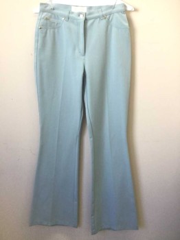 Womens, Slacks, ESCADA, Lt Blue, Cotton, Spandex, Solid, 26, Stretch Twill, High Waist, Flared Leg, Zip Fly, 1 Small Front Pocket at Side with 2 Faux/Non Functional Pockets, No Back Pockets, Gold Stud "Rivet" Details at Faux Pockets
