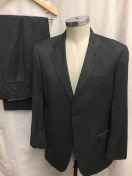 CLAIBORNE LUXE, Gray, Charcoal Gray, Wool, Single Breasted, 2 Buttons,  3 Pockets, Hand Picked Collar/Lapel, Super 120 Wool, Tiny Grid Weave Between the 2 Grays