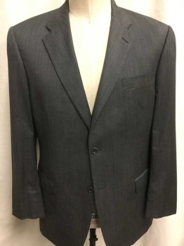 Mens, Suit, Jacket, CLAIBORNE LUXE, Gray, Charcoal Gray, Wool, 46XL, Single Breasted, 2 Buttons,  3 Pockets, Hand Picked Collar/Lapel, Super 120 Wool, Tiny Grid Weave Between the 2 Grays