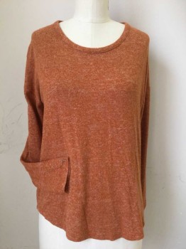 Womens, Pullover, N/L, Burnt Orange, Rayon, Polyester, Heathered, M, Round Neck, Long Sleeves,
