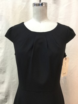 F&F, Black, Polyester, Solid, Black, Round Neck,  Cap Sleeve, Pleated Bust