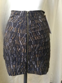 Womens, Skirt, Mini, SILENCE & NOISE, Brown, Putty/Khaki Gray, Taupe, Polyester, Spandex, Abstract , S, Ruffles, Zip Front