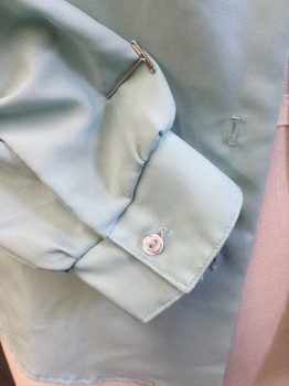 AVON FASHIONS, Mint Green, Polyester, Solid, 1" Crew Neck with Self Belt Loop Bow Tie, Yoke Front, Puffy Long Sleeves, Button Front, Curved Hem