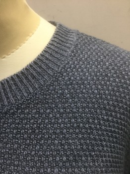Womens, Pullover, CLUB MONACO, Slate Blue, Cotton, Solid, XS, Bumpy Textured Knit, Long Sleeves, Crew Neck, Ribbed Neck/Waist/Cuffs