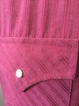 ELY CATTLEMAN, Red Burgundy, Poly/Cotton, Stripes - Vertical , Self Vertical Stripe and Vertical Diamond Stripes, Short Sleeves, Collar Attached, Snap Front, 2 Flap Pockets with Snap Closures, Western Style Yoke/Styling