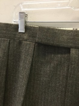Mens, 1990s Vintage, Suit, Pants, AVERY LUCAS, Brown, Lt Brown, Wool, Stripes - Pin, Ins:32, W:36, Double Pleated, Tab Waist, 3 Pockets, Retro Belted Detail at Center Back Waist, No Belt Loops, Suspender Buttons at Inside Waist, Straight, Full Leg with Cuffed Hems,