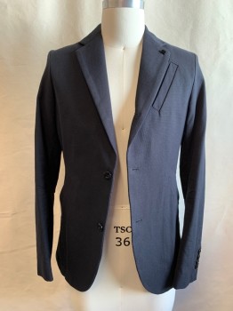 Mens, Sportcoat/Blazer, G STAR, Black, Cotton, Solid, Ch 34, XS, Pique, Single Breasted, Collar Attached, Notched Lapel, 3 Buttons,  2 Pockets