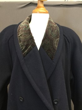 DONNY BROOK, Navy Blue, Magenta Pink, Gray, Olive Green, Khaki Brown, Wool, Solid, Paisley/Swirls, Double Breasted, Shawl Collar with Velvet Inset, Slit Pockets