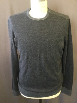 Mens, Pullover Sweater, NL, Charcoal Gray, Heather Gray, Wool, Solid, M, Crew Neck, Ribbed Heather Grey Collar/cuffs/waist