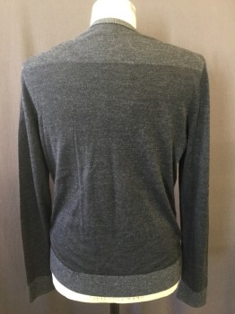 Mens, Pullover Sweater, NL, Charcoal Gray, Heather Gray, Wool, Solid, M, Crew Neck, Ribbed Heather Grey Collar/cuffs/waist