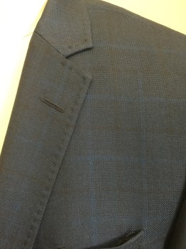 Mens, Sportcoat/Blazer, HUGO BOSS, Navy Blue, Black, Wool, Plaid, 40L, Single Breasted, Notched Lapel, Hand Picked Collar/Lapel, 2 Buttons, 3 Pockets, Altered to Fit Smaller