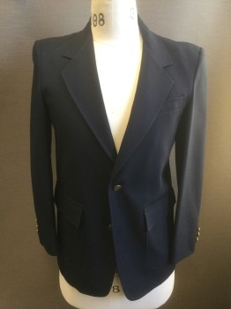 Childrens, Blazer, N/L, Navy Blue, Polyester, Solid, 18 REG, Single Breasted, Notched Lapel, 2 Embossed Gold Buttons, 3 Pockets