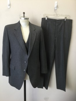 GIVENCHY, Gray, White, Wool, Stripes - Pin, Single Breasted, Notched Lapel, 2 Buttons, 3 Pockets,