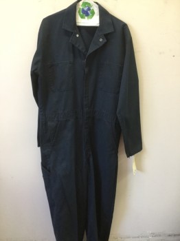 Mens, Coveralls Men, RED KAP, Navy Blue, Poly/Cotton, Solid, 42L, Zip Front, 2 Snaps, 5 + Pockets,