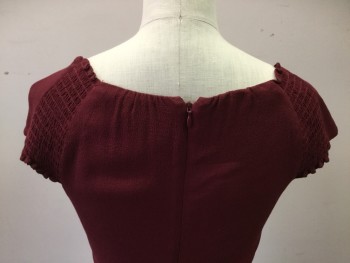 Womens, Dress, Sleeveless, REFORMATION, Maroon Red, Synthetic, Solid, B30, 2, W24, Square Neck, Wide Angled Straps, Smocked Back Shoulder, Zip Back, Knee Length